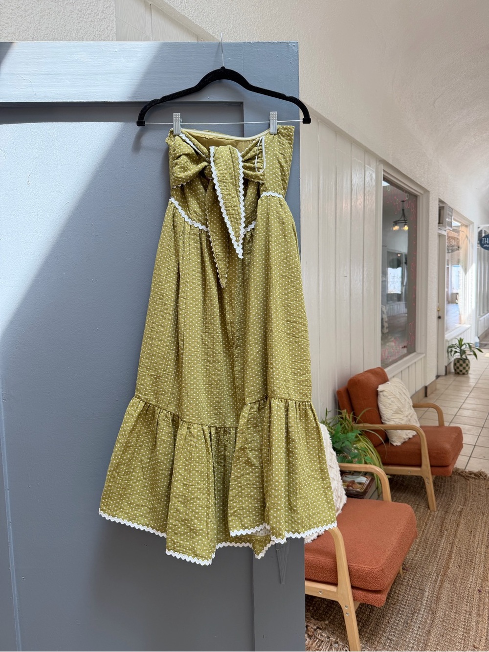 Lulus sz M Strapless Olive Green Midi Dress with Eyelet Trim - Picture 4 of 6
